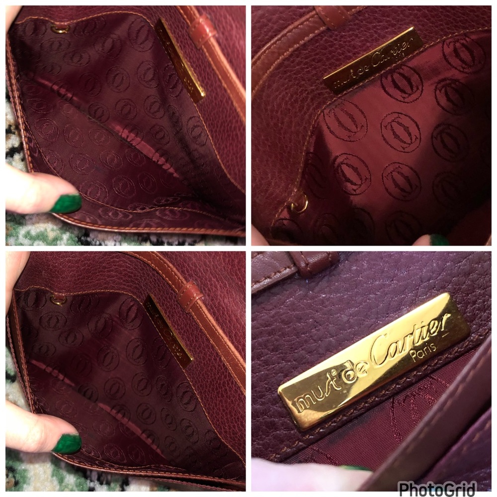 Cartier AUTHENTIC Vintage Burgundy Textured Smooth Leather Crossbody Tassel Bag - Picture 15 of 16